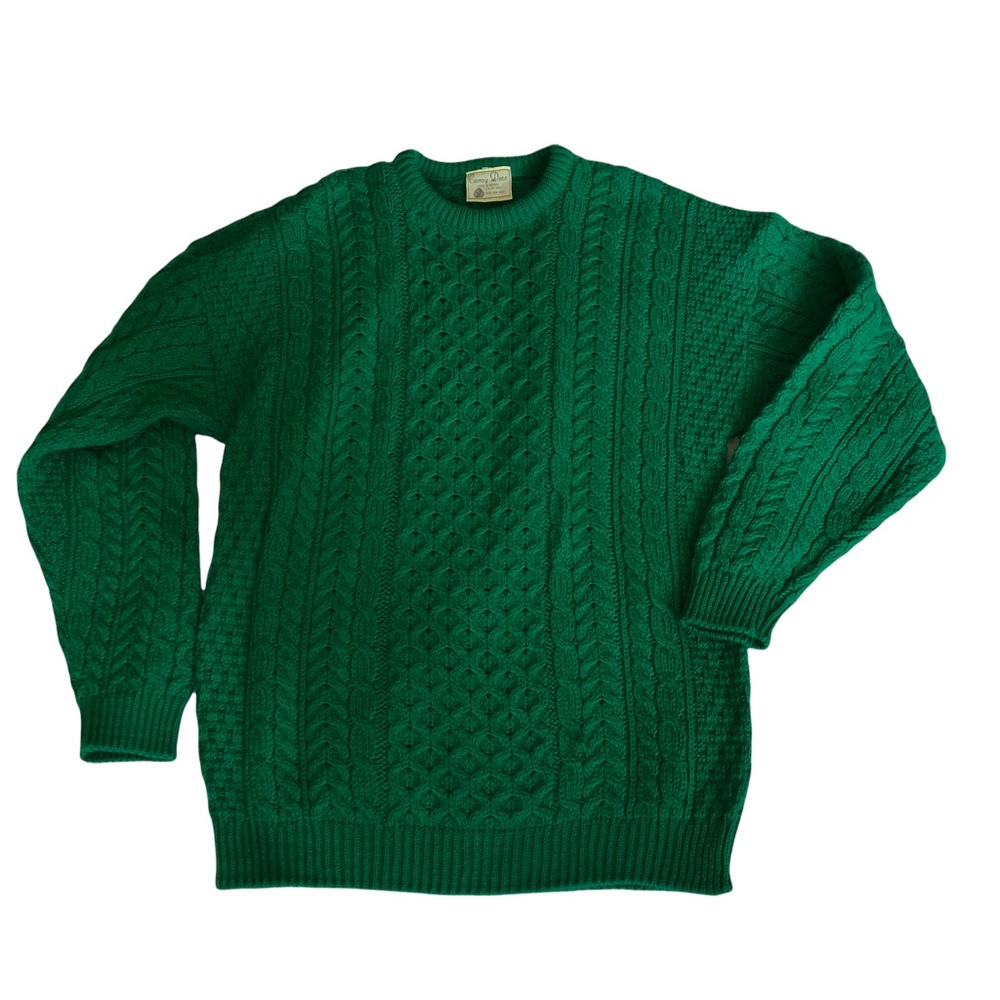Vintage Green Irish Wool Sweater Cable Knit